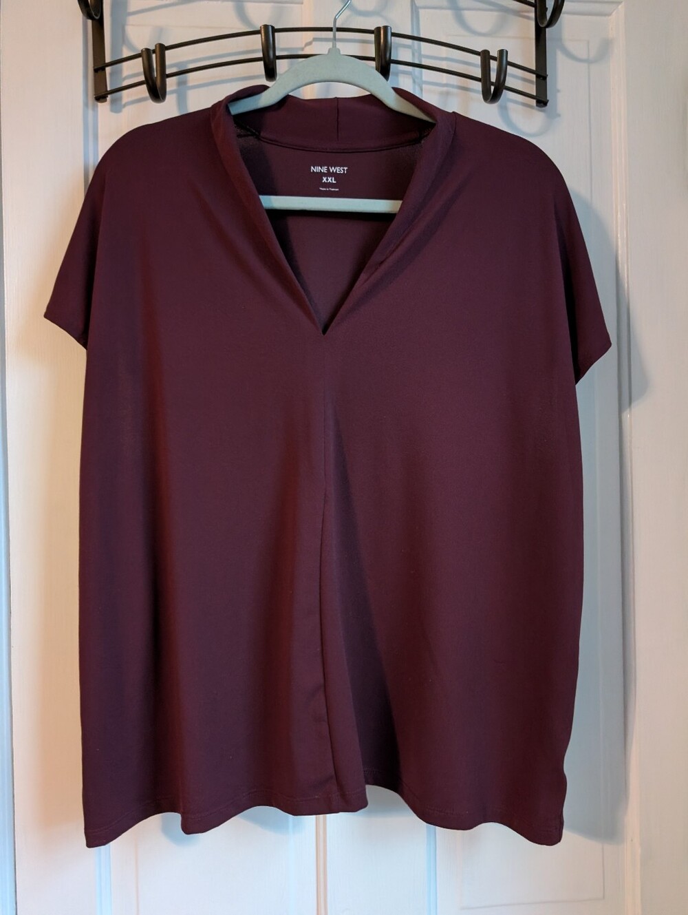 Nine West Women's Blouse, Burgundy, XXL